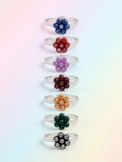 Colorful Crystal Flower Adjustable Rings for Kids – 7 Colors