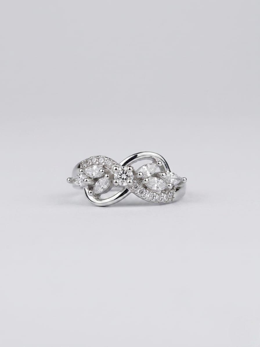 Elegant Infinity-Style Silver-Tone Ring with Marquise and Round Crystals
