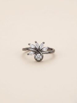 Chic Black-Tone Statement Ring with Marquise and Round Crystal Accents