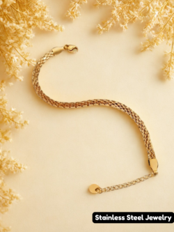 Gold-Tone Textured Mesh Chain Bracelet - Elegant Stainless Steel Accessory