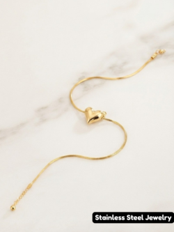 Gold-Tone Minimalist Heart Charm Snake Chain Bracelet