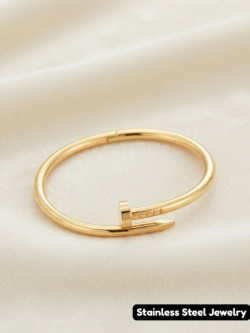 Gold-Tone Minimalist Nail Cuff Bracelet – Sleek Stainless Steel Bangle