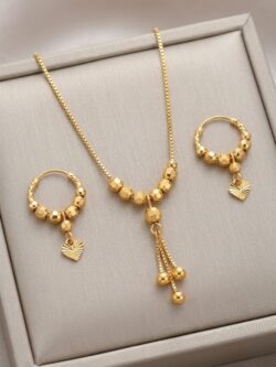Dainty Gold Plated Fringe Necklace and Huggie Earrings Set with Clear Crystal Droplets