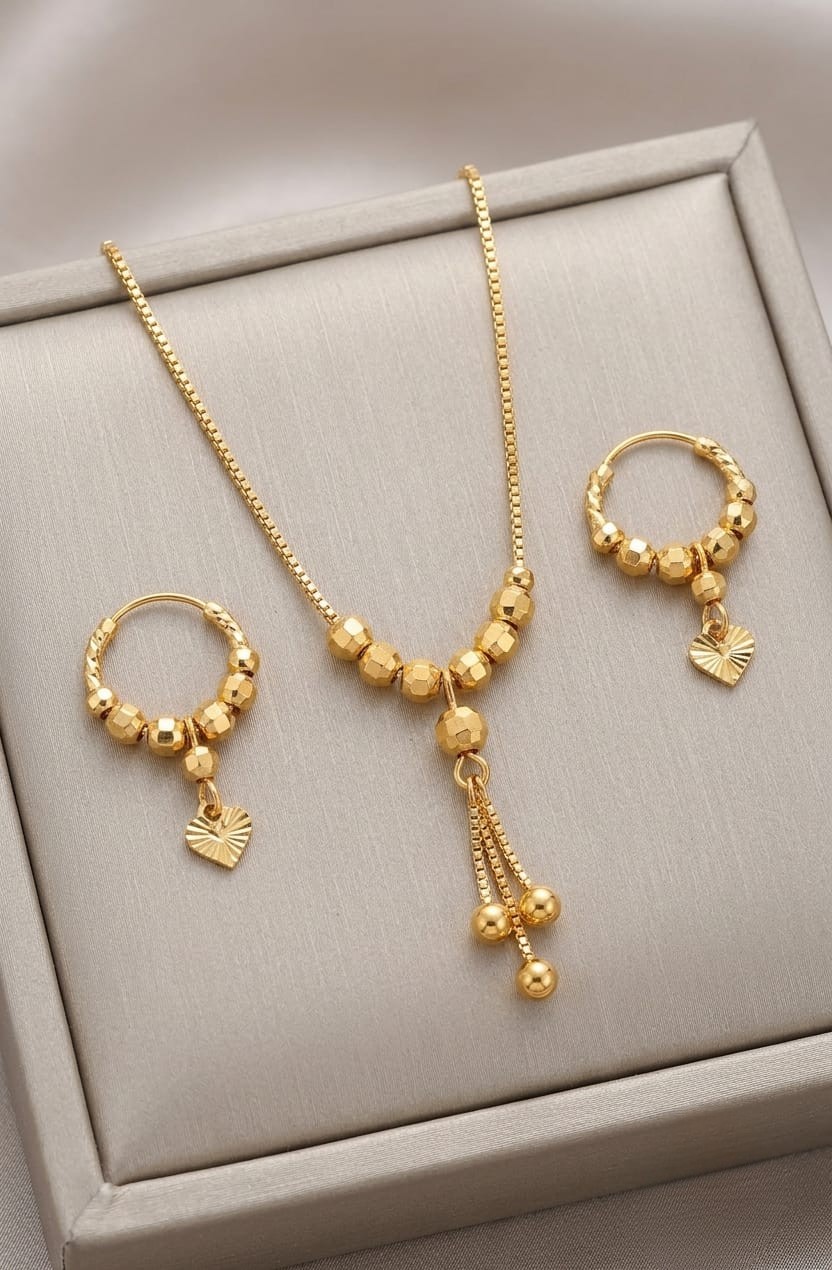 Dainty Gold Plated Fringe Necklace and Huggie Earrings Set with Clear Crystal Droplets