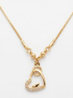 Elegant Gold-Plated Interlocking Double Heart Pendant Necklace with Crystal Accents