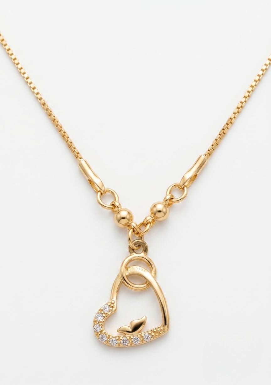 Elegant Gold-Plated Interlocking Double Heart Pendant Necklace with Crystal Accents