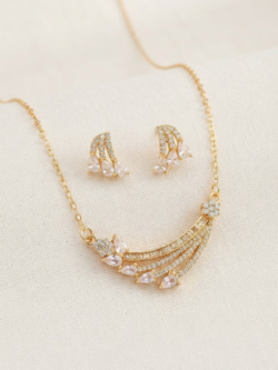 Gold-Tone Crystal Fan Pendant Necklace & Earring Set