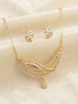 Gold-Tone Layered Crystal Pendant Necklace & Earring Set